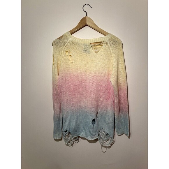 UNIF Sherbert Sweater Pink Yellow Blue Ombré Distressed Womens Size S $110 - Picture 4 of 9